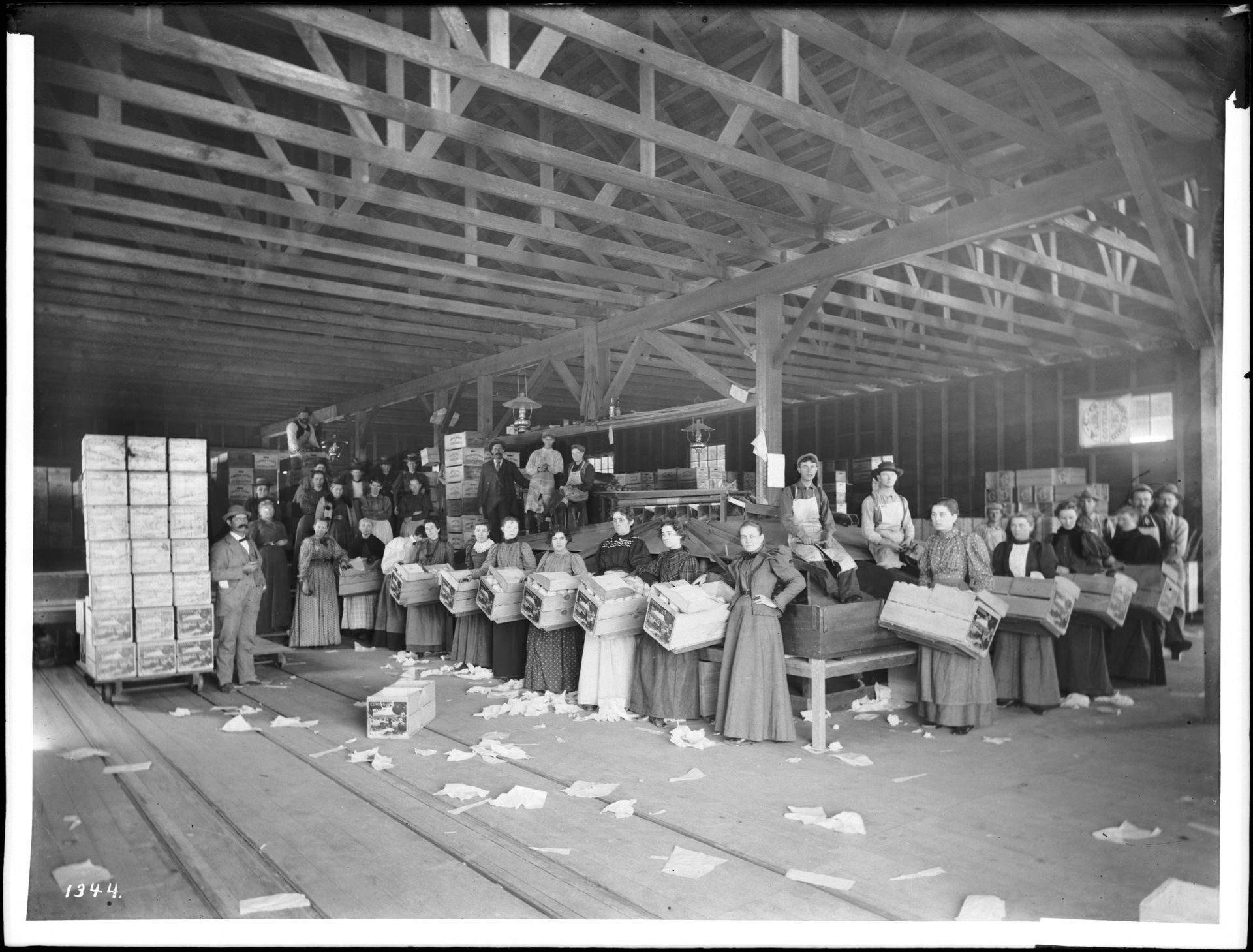 Interior of packing house, probably Covina, California (CHS-1344)