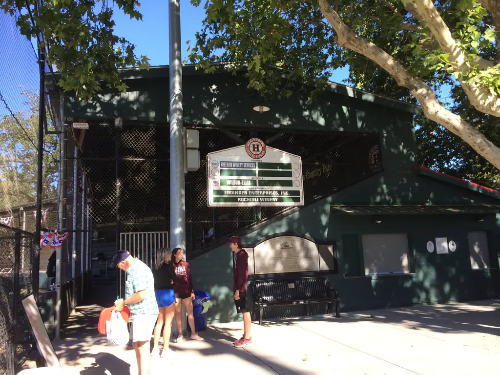 End of the bleachers at Recreation Park, Healdsburg, California