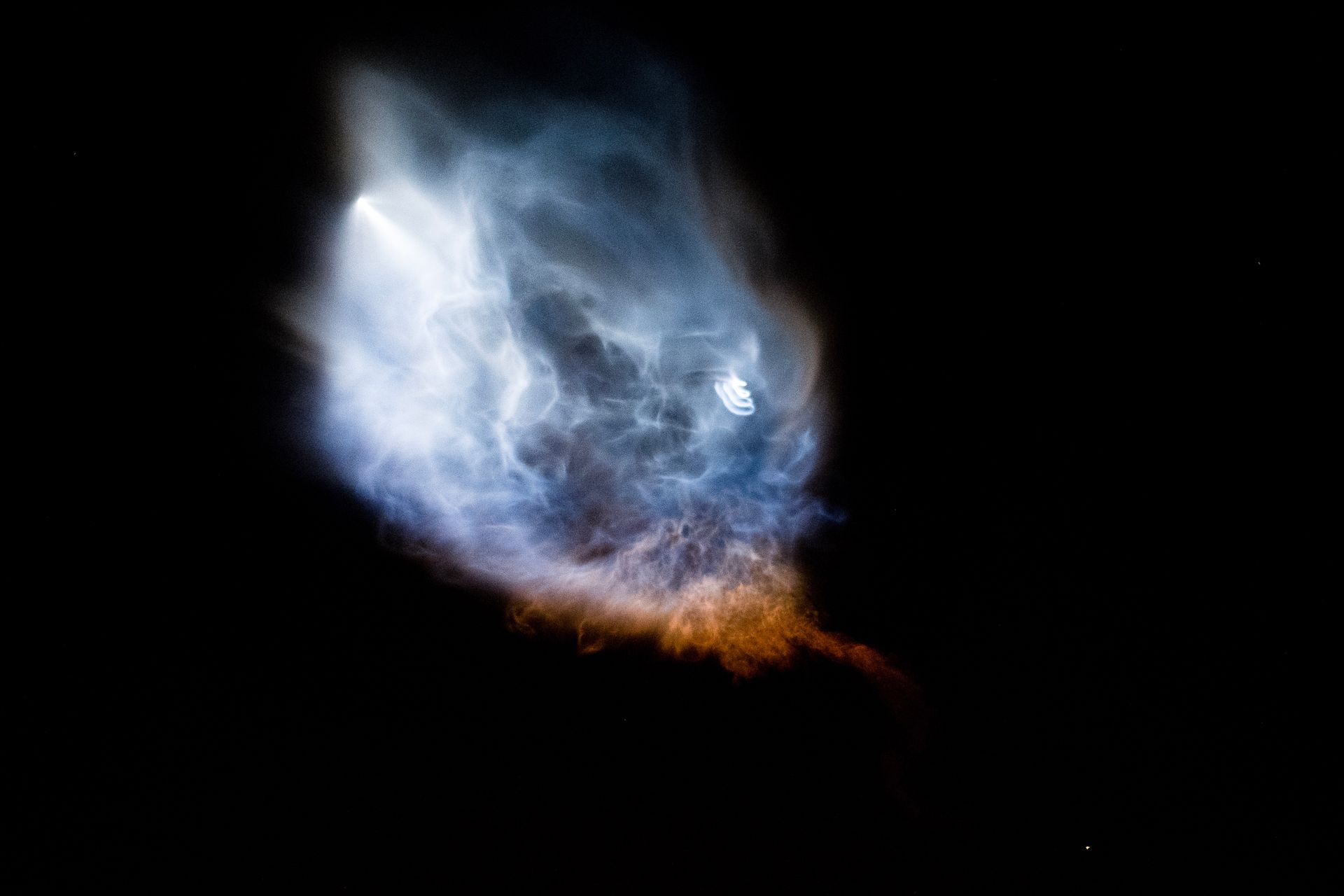 Falcon 9 launch on October 7, 2018, viewed from Pico Rivera, CA. This photo shows the 1st stage separated from the 2nd stage and each moving apart from each other. Amazing thing to see!